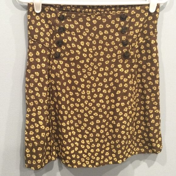 Madewell Womens Piped Mini Skirt Size Medium Woodcut Flowers Brown Yellow Y2k - Picture 4 of 11